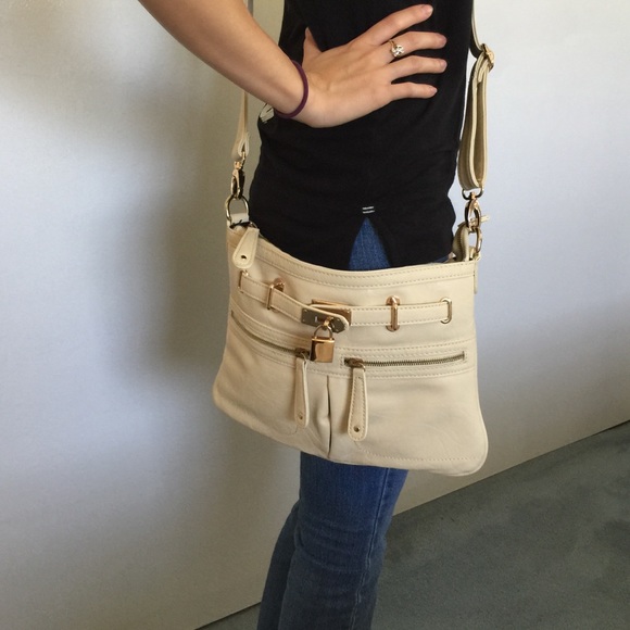 Off white leather cross body purse