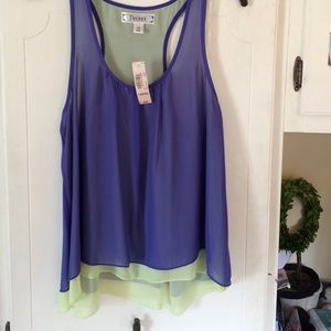 Purple and chartreuse , sheer Hi -Lo tank top