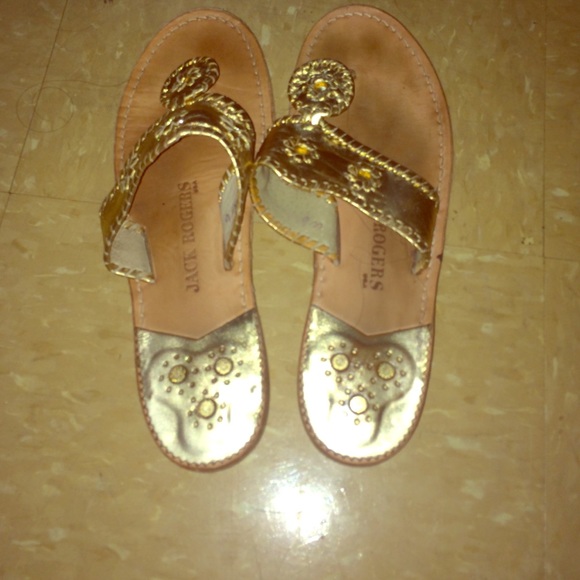 gold Jack Rogers sandals.