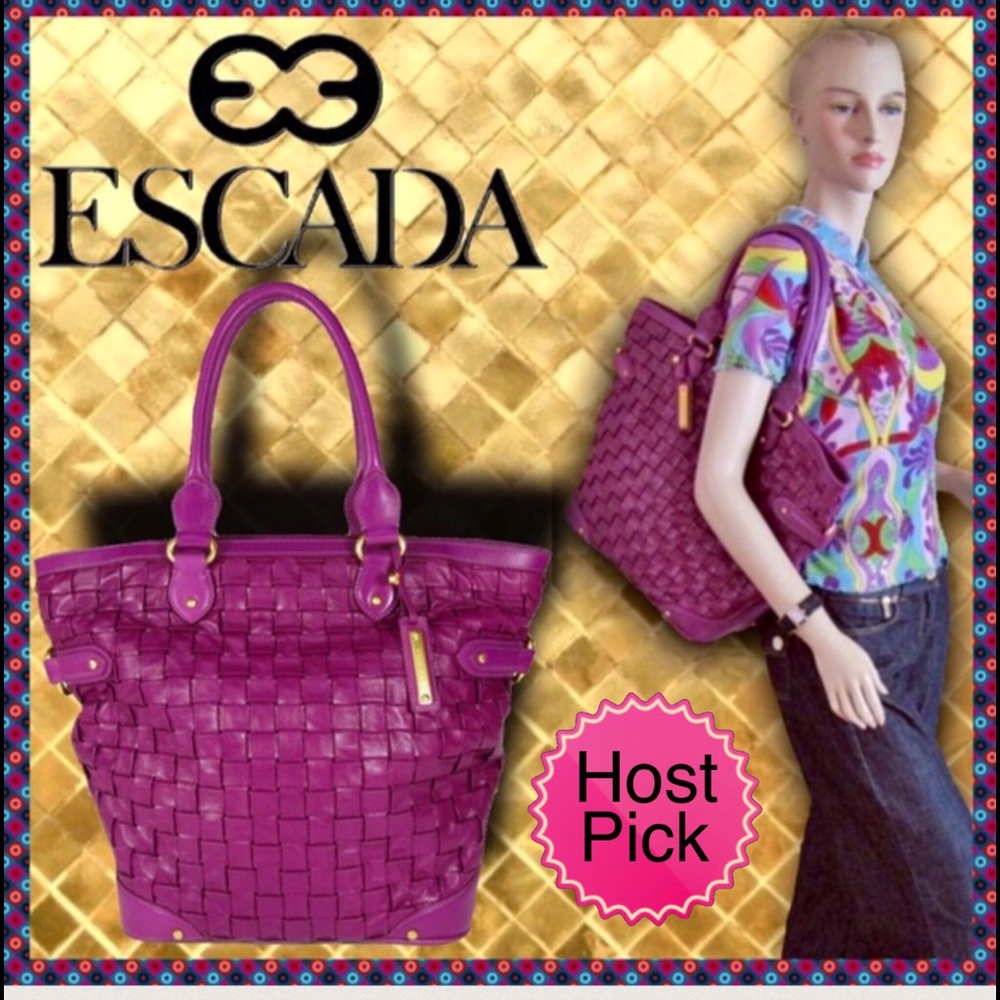 ESCADA Woven Pink Magenta Lambskin Leather Tote