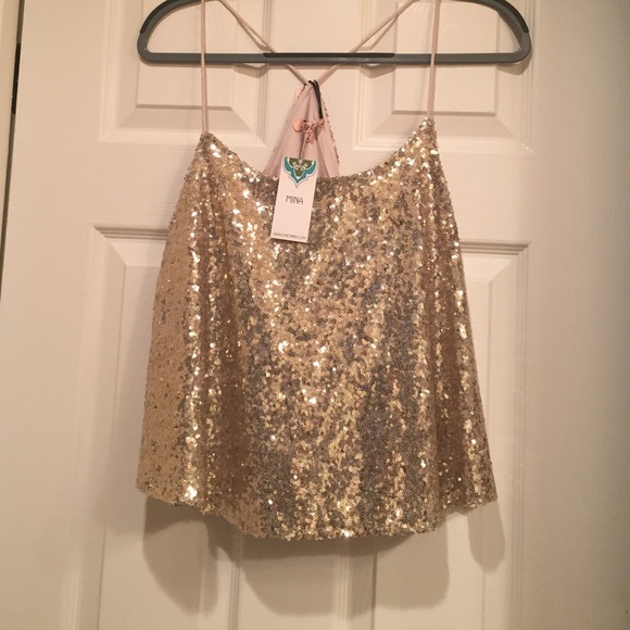 Gold sequined loose crop top