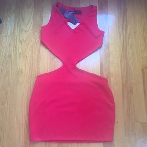 AQUA red sexy cutout dress