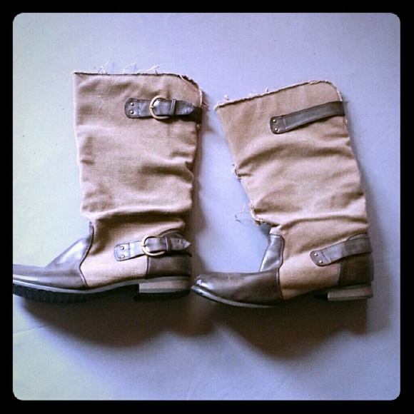 Canvas and Leather Brown Military Style Boots!