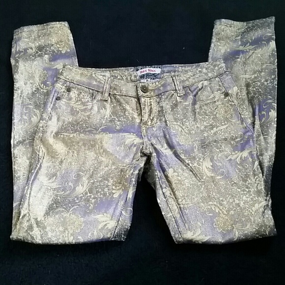 Print skinny jeans gold and lavender size 9