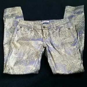 Print skinny jeans gold and lavender size 9