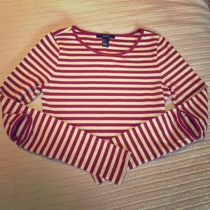 Forever21 red & white striped long sleeve crop top