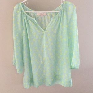 LOFT Green/Blue Chiffon Top