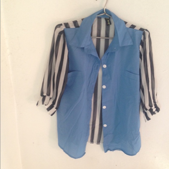 Blue and striped chiffon button up. size Medium