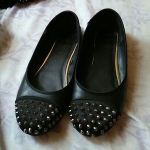 Black faux leather studded flats size 5.5