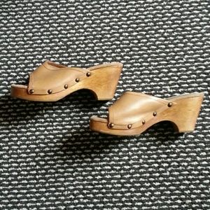 Candies Brown Leather Clog-like Wedges!