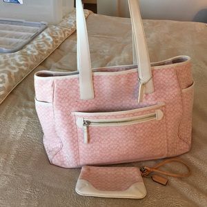 Coach diaper bag and matching wristlet.