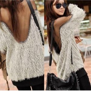 Sweater with sheer shoulders and back