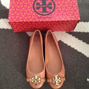 Chestnut snakeskin pattern Tory Burch ballet flats