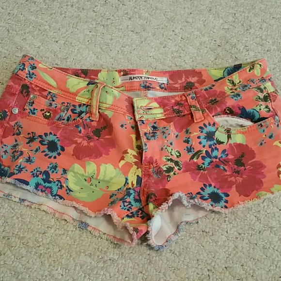 Coral colored floral shorts