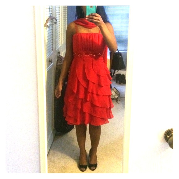 SOLD💃Beautiful Red Beaded Ruffle Dress! 😍