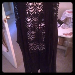Black lace back open vest