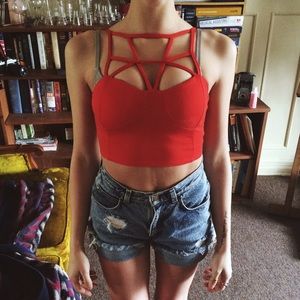 Caged-Neck Crop in Crimson