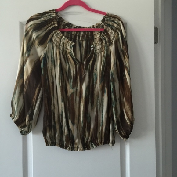 Tan green brown blend top