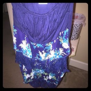 blue and floral sleeveless top