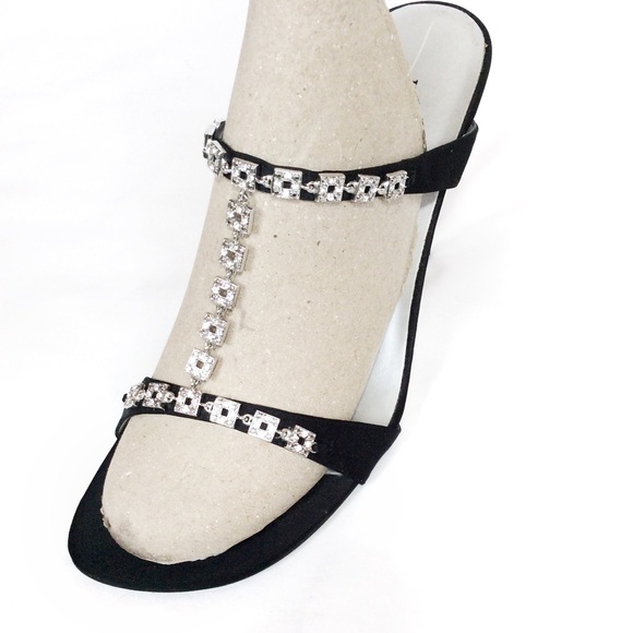 Rhinestone Strap Black Heels - Picture 2 of 4