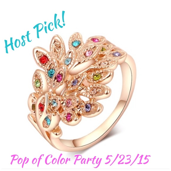 🌈 18k GP Austrian Crystal Peacock Ring