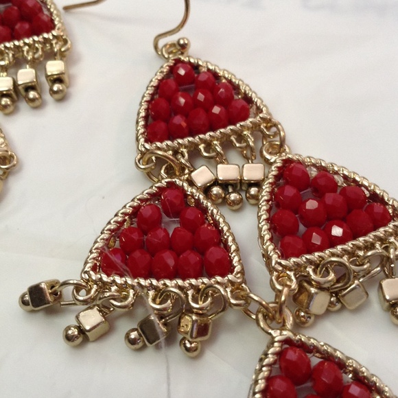 Red chandelier earrings - Picture 2 of 2