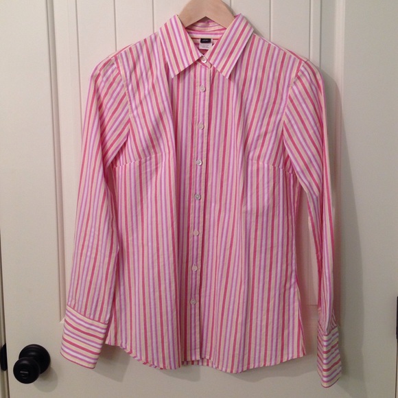 J Crew pink/white stripe button up