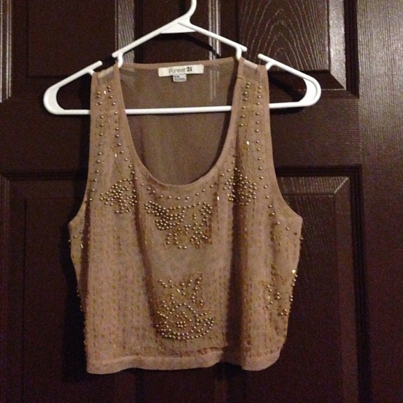 Forever 21 tan color see through tank w/ beading