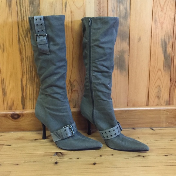 Olive green pointed toe boots
