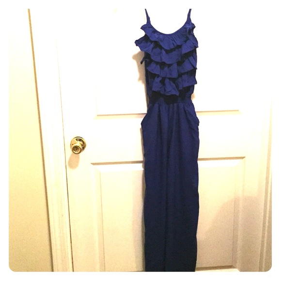 Blue Ruffle top Jumpsuit with Pockets