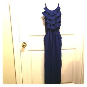 Blue Ruffle top Jumpsuit with Pockets