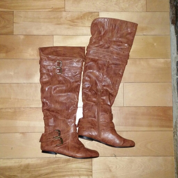 Cognac over knee boot
