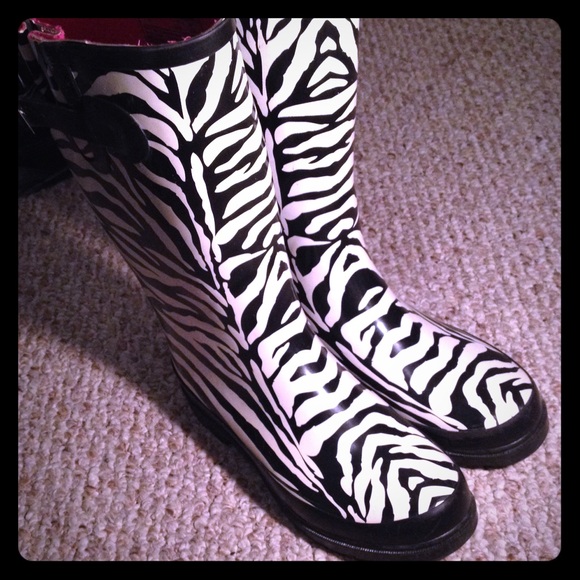 Zebra print rain boots