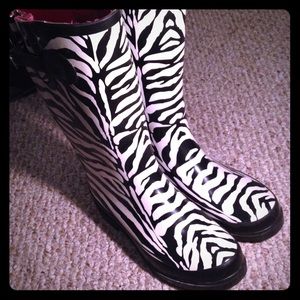 Zebra print rain boots