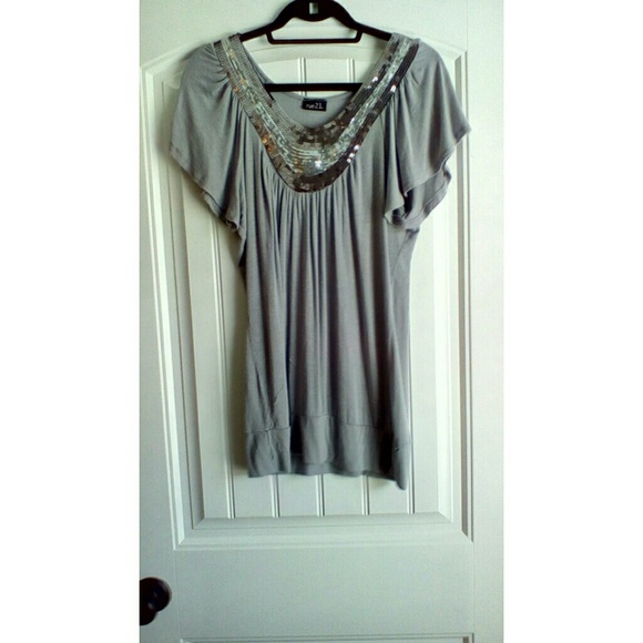 Silver and grey sequin top
