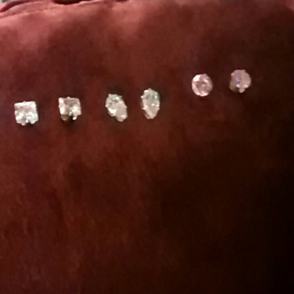 Sterling 3 pair square, pear, & pink stud earrings