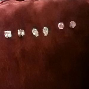 Sterling 3 pair square, pear, & pink stud earrings