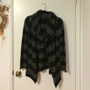 Navy Blue and Gray Stripe No Closure Cardigan