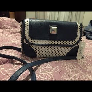 Blue and white purse
