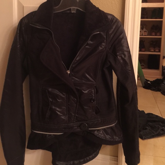 Lulu black motorcycle jacket with ruffles
