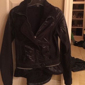 Lulu black motorcycle jacket with ruffles