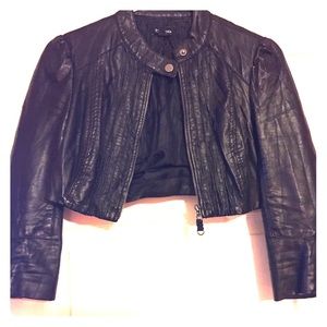 Bebe pintuck cropped leatherette jacket