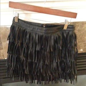 Leather fringe skirt