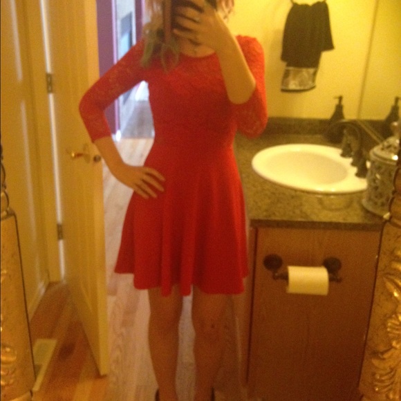 Red lace party dress