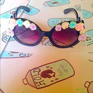 Oversize Baroque Swirl Arm Floral Sunglasses.