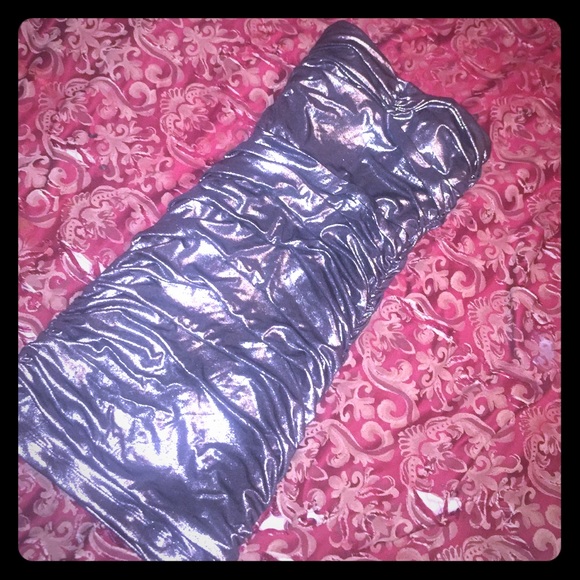 Silver shimmer strapless club dress