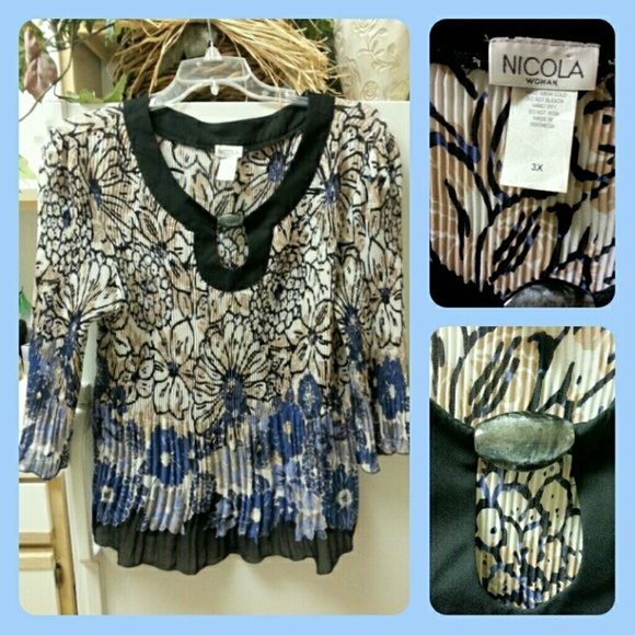 Black, Blue and Beige Krinkle Top