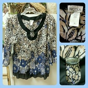Black, Blue and Beige Krinkle Top