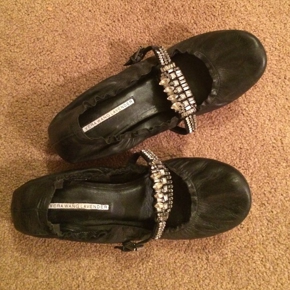 Vera Wang Lavender ballet flats with jewels.