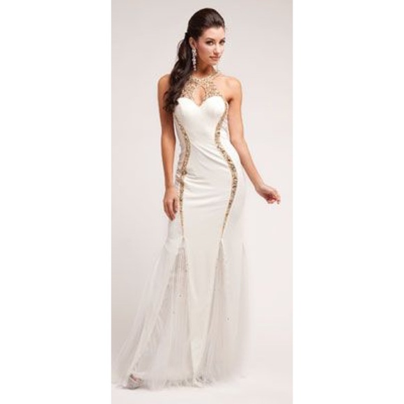 White and Gold Prom Dress